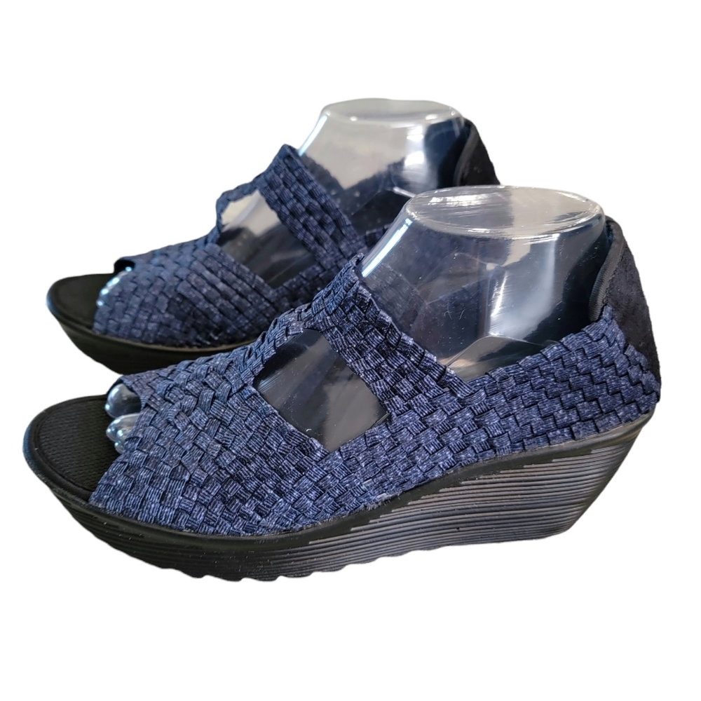 Navy Woven Platform Slip-On Peep Toe Comfort Shoes Size 9M